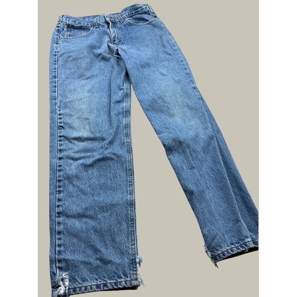 Carhartt Jeans Mens 34x32 Blue Denim Straight Leg Workwear Dungarees Distressed